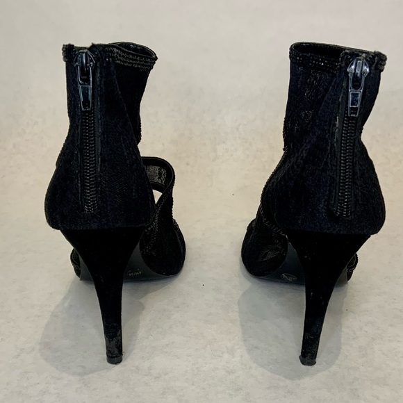 Jessica Simpson strappy black mesh lace and rhinestone heels with zipper detail - Picture 4 of 7